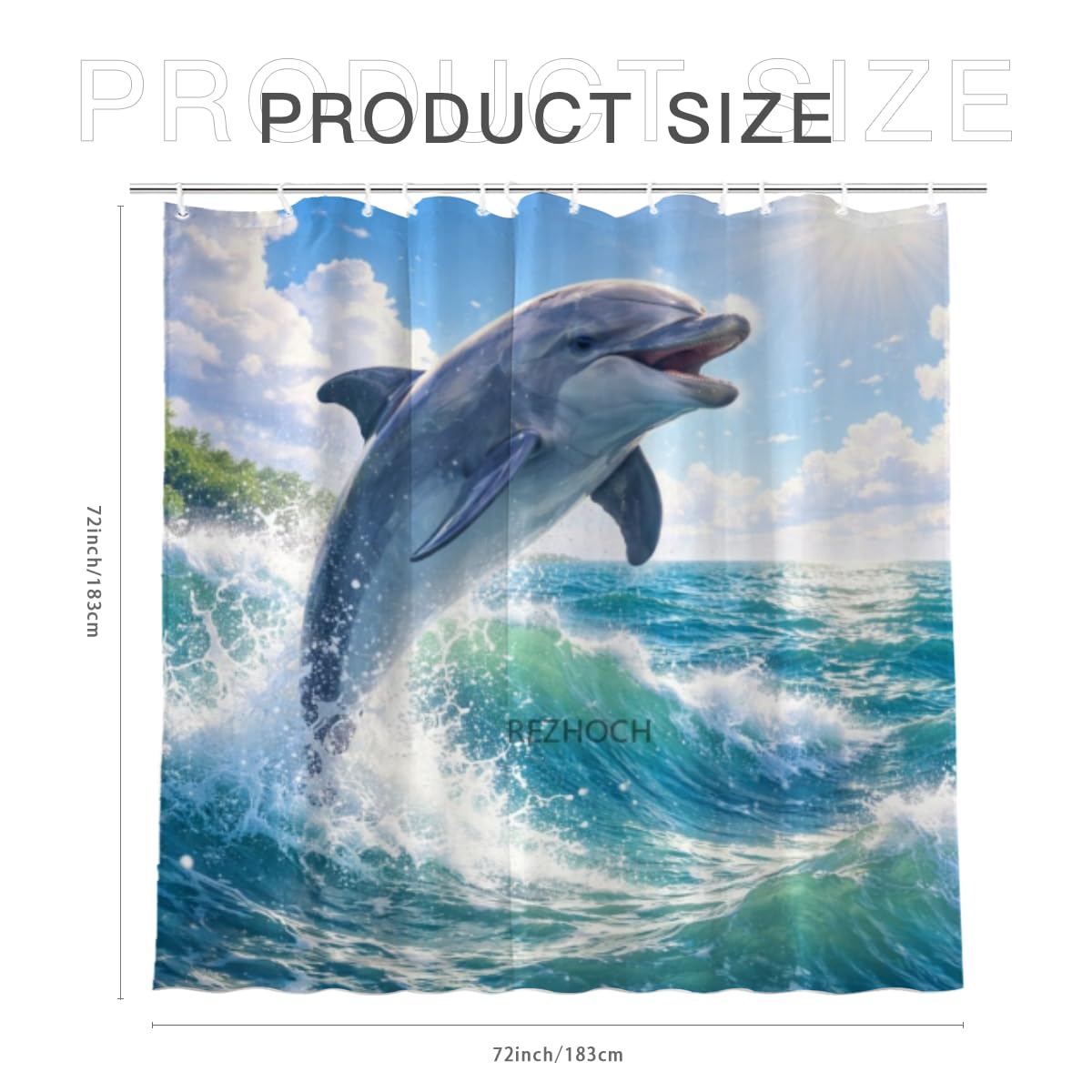 REZHOCH Funny Dolphin Shower Curtain 72x72 Inch,Cute Animal Flowers Lovely Spring Garden Home Farmhouse Bathroom Decor,Forest Floral Fabric Waterproof Bath Set with 12 Hooks