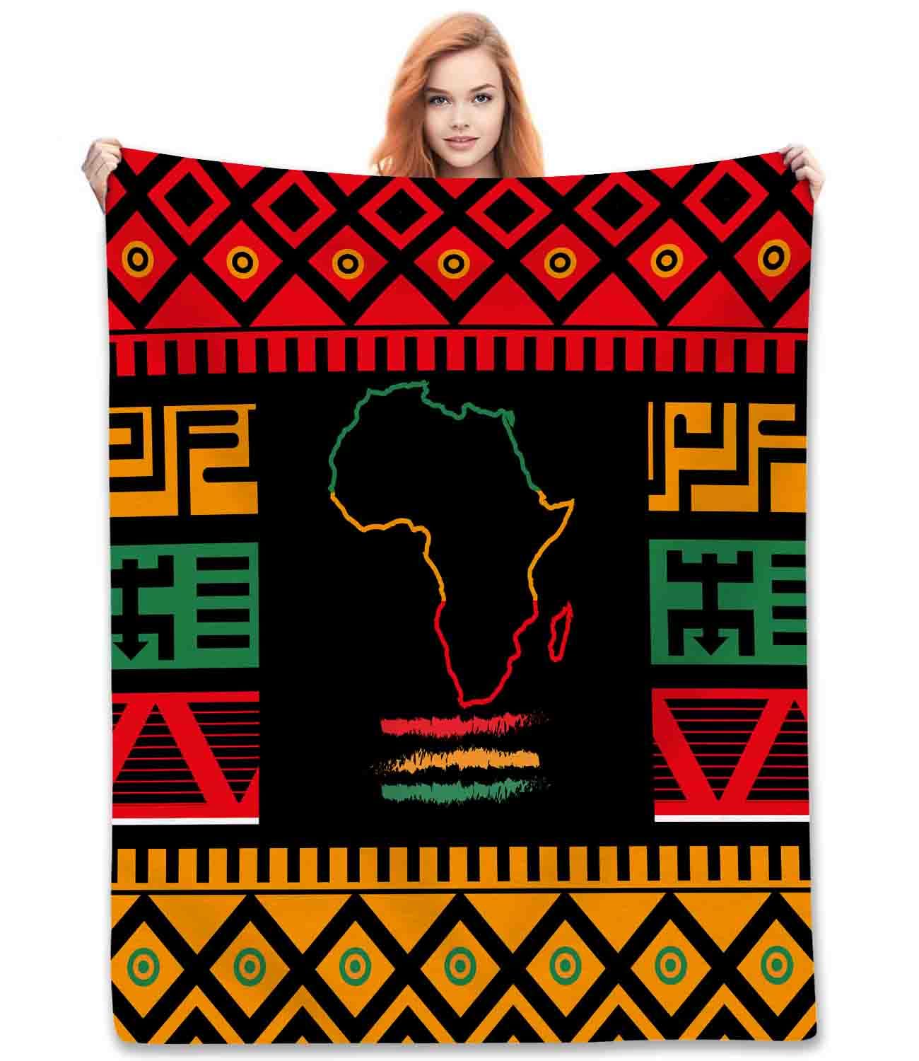 TKUYO African Throw Blanket, Map of Africa Black History Moth Traditional Tribal Ethnic Geometric Print Colorful Fuzzy Fannel Blankets for Sofa Bed Chair Couch Bedroom Living Room Gifts, 30"x40" Inch