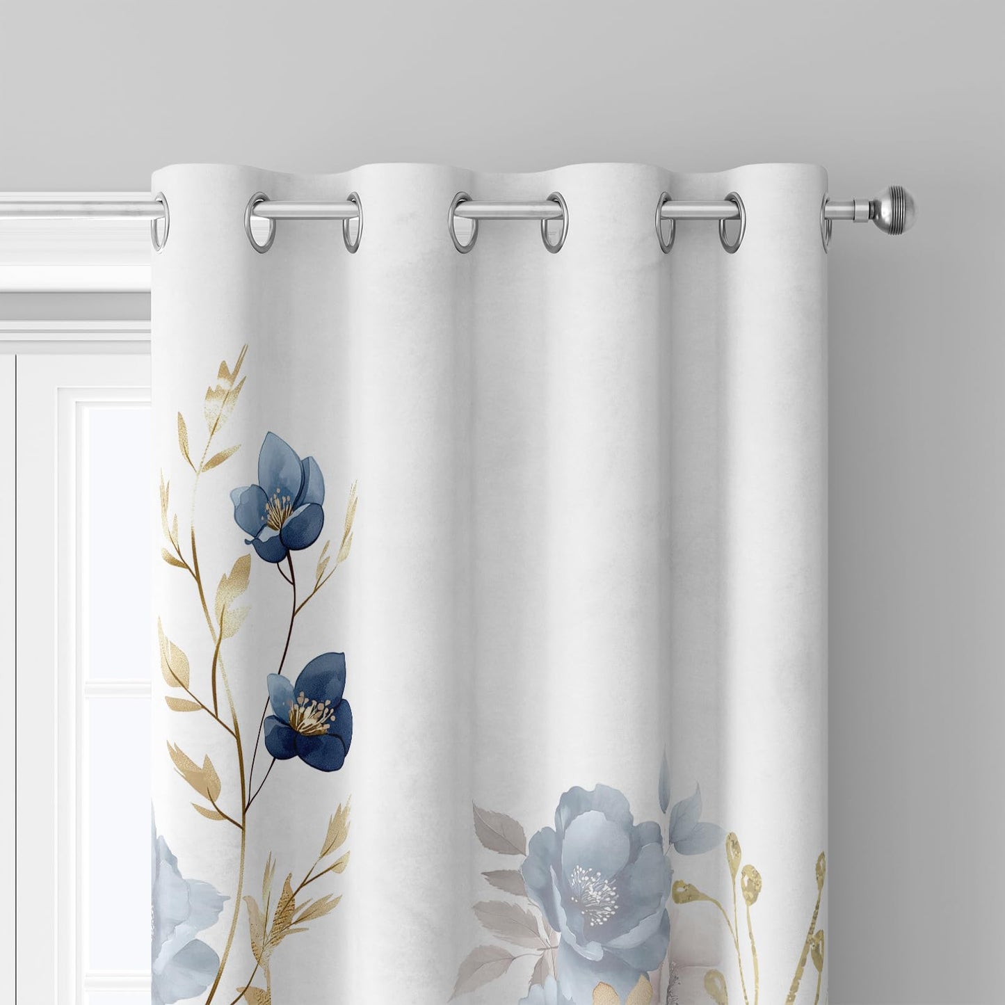 Sanzugh Boho Floral Blackout Curtains 84 Inch Long 2 Panels Set, Navy Blue and Gold Flower Cute Black Out Patterned Printed Window Curtain for Bedroom Living Room, Grommet Window Drapes
