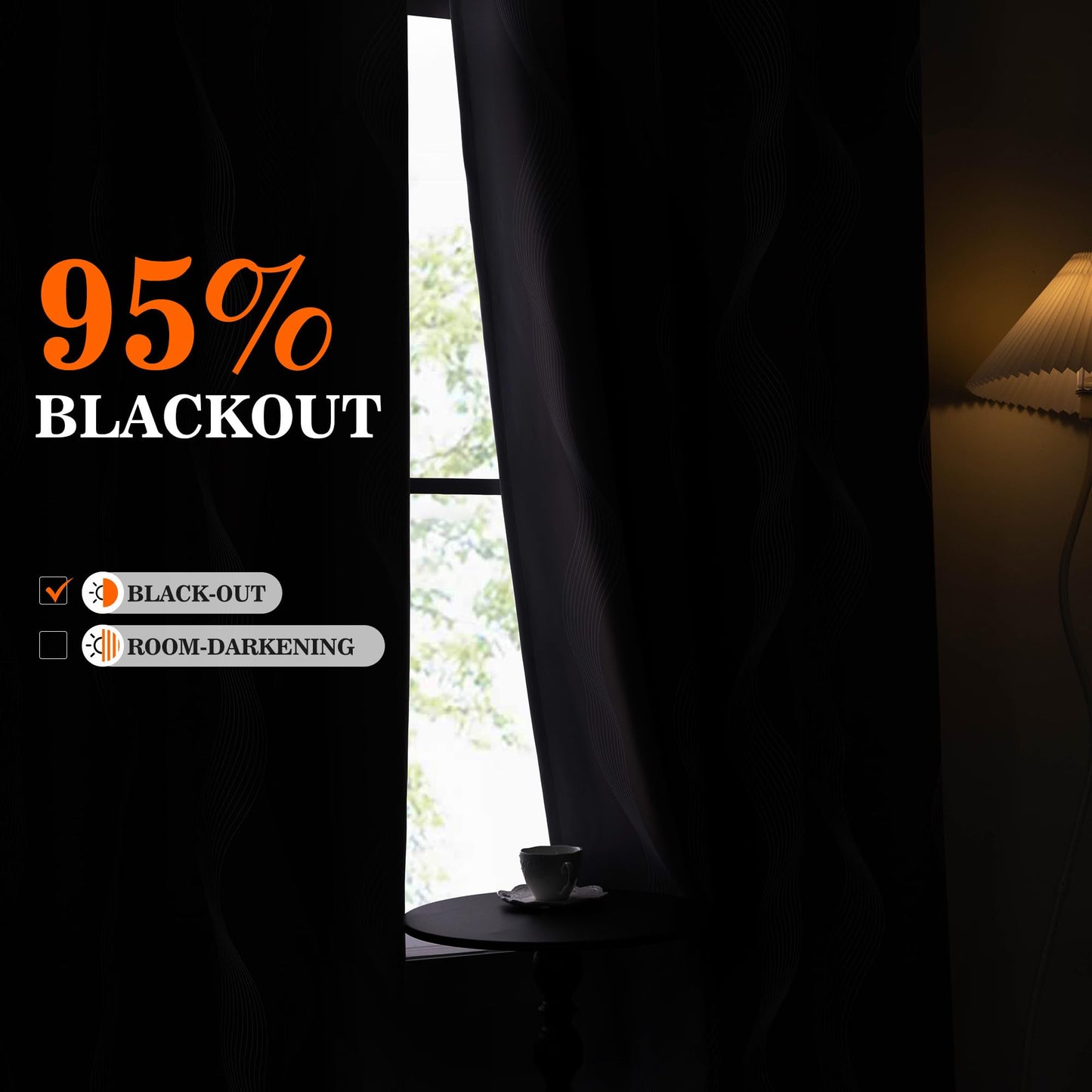 MYSKY HOME Brown and Greyish White 95% Blackout Ombre Curtains 63 inch Length 2 Panels for Bedroom Black Out Thermal Insulated Wave Line Foil Print Design Gradient Drapes for Office Classroom, W 52"