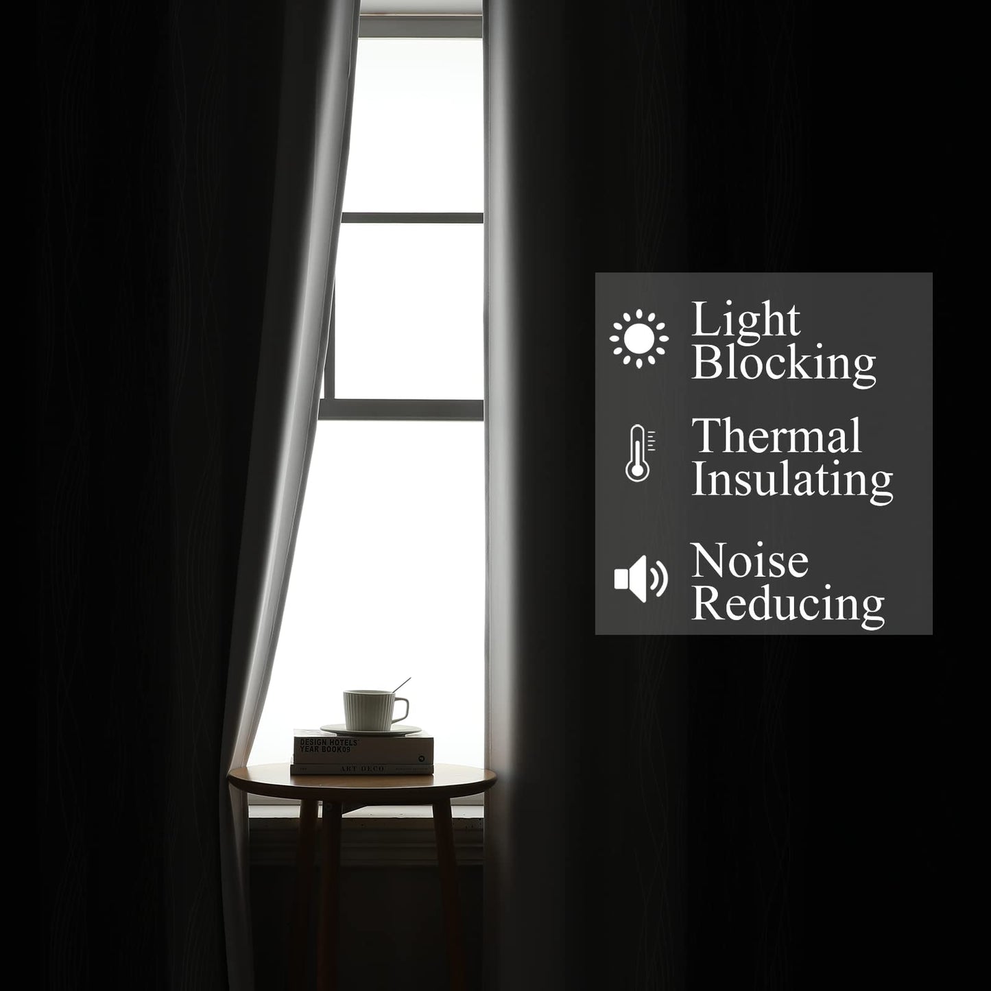 Estelar Textiler Thermal Insulated Blackout Curtains for Bedroom, Ombre Black and Greyish White Blackout Drapes for Living Room, Gradient Full Light Blocking Energy Saving Curtains, 52Wx84L, 2 Panels