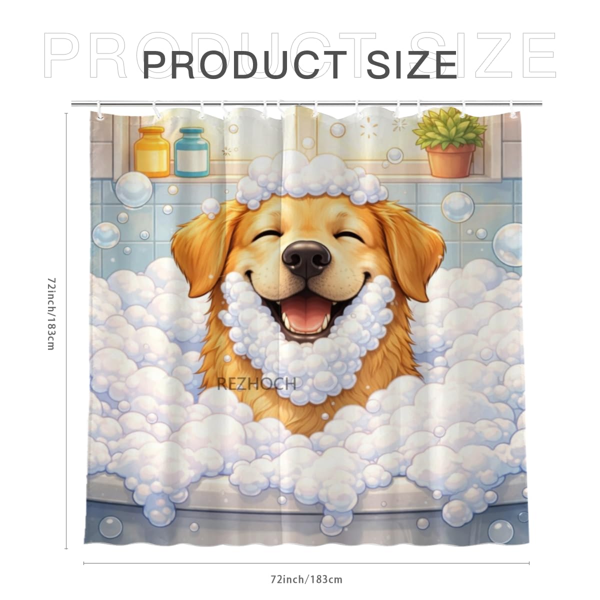 REZHOCH Funny Dog Shower Curtain 72x72Inch,Cute Golden Retriever Bubble Bathroom Decor,Lovely Animal Bathtub Waterproof Fabric Modern Art Humor Farmhouse Home Bath Set with 12 Hooks