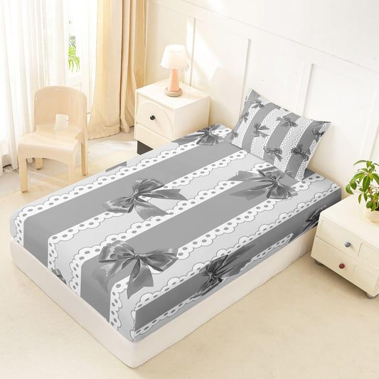jejeloiu Black Bow Stripe Bowknot Fitted Sheet Twin Size for Kids Boys Girls Ribbon Cute Kawaii Bed Sheets Set 16" Deep Pocket Dreamy Princess Bowknot Bedding with 1 Pillowcase Room Decor