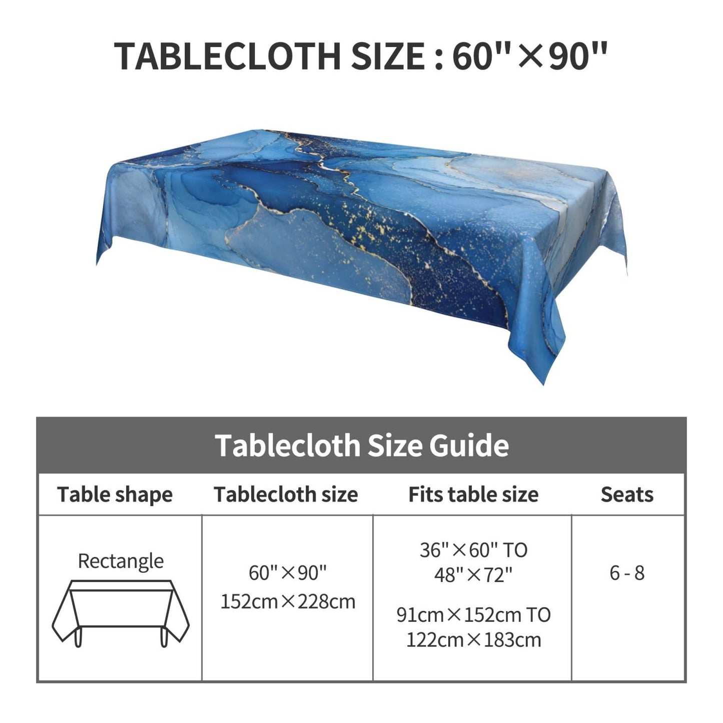 KUOAICY Abstract Blue Golden Marble Rectangle Tablecloths Table Cover Washable Tablecloth for Kitchen Dining Party 60 X 90 Inch