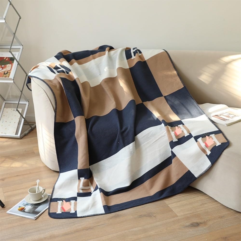 Fcteap h Blanket Soft Fleece Sofa Throw Blanket for Women Couch Bed Plush Wool Stitch Flannel Cozy Large Comfy Quilt Aesthetic New Home Living Dorm Bedroom Decor Travel Essentials Gifts (Navy)