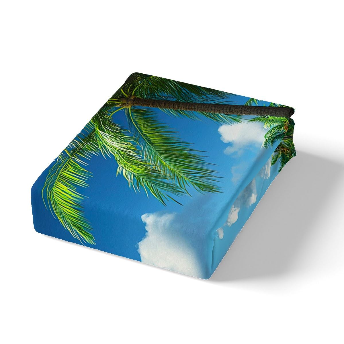 jejeloiu Hawaiian Beach Fitted Sheet Full Size Kids Palm Leaf Bed Sheets Set for Boys Girls Teens Sea Ocean Wave Summer Coastal Natural Scenery Bedding Set Room Decor