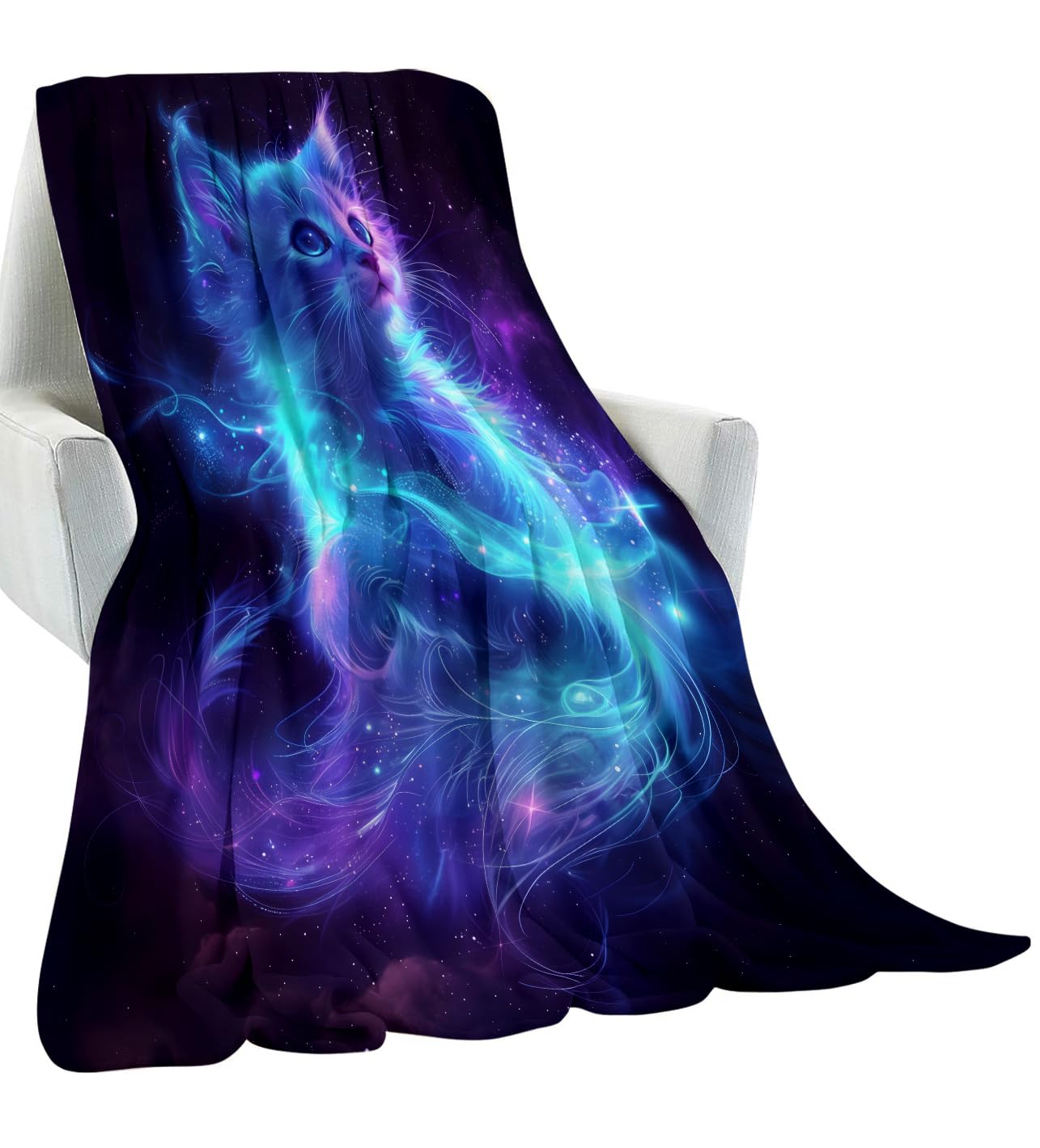 amepay Galaxy Cat Blanket,Cosmic Neon Space Kitten Throw Blankets Cozy Lightweight Flannel Throws 50×60 for Couch Sofa Bed,All Season Home Decor for Living Room Bedroom,Gifts for Teens and Cat Lovers