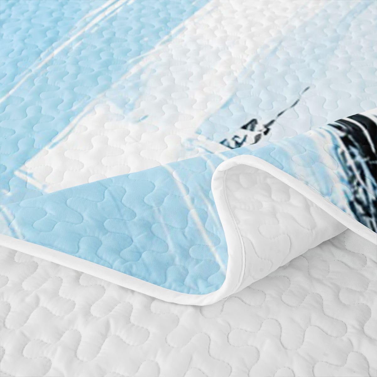 Feelyou Blue Black White Bedding Set Kids Abstract Quilt Sets Queen Size Modern Stripes Bedspread Coverlet for Room Soft Modern with 2 Pillow Case