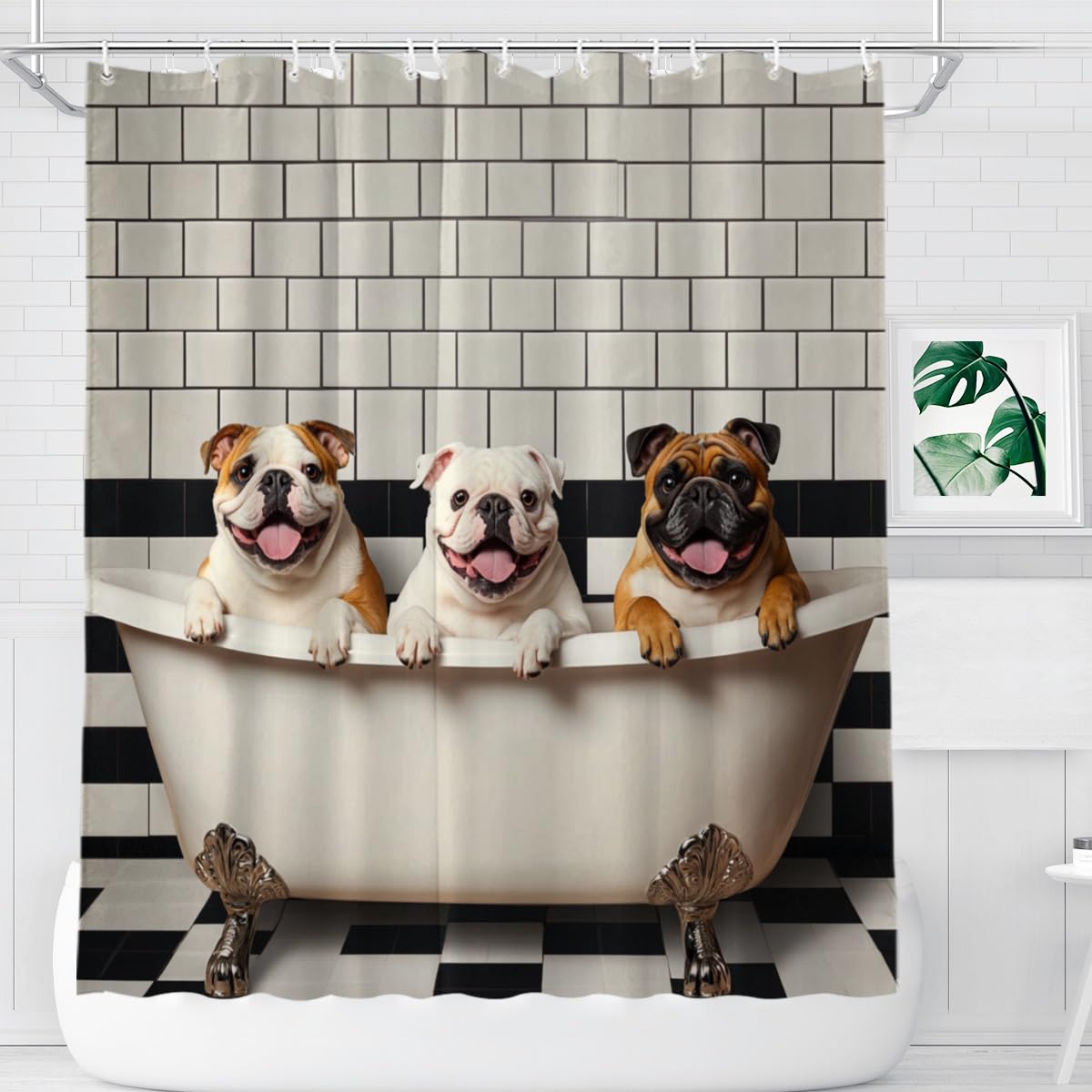 KEEPAEON Bulldog Shower Curtain 72Wx72H Inch Bulldog Bathing in Bathtub Cute Animal Shower Curtain Bathroom Waterproof Bath Decoration