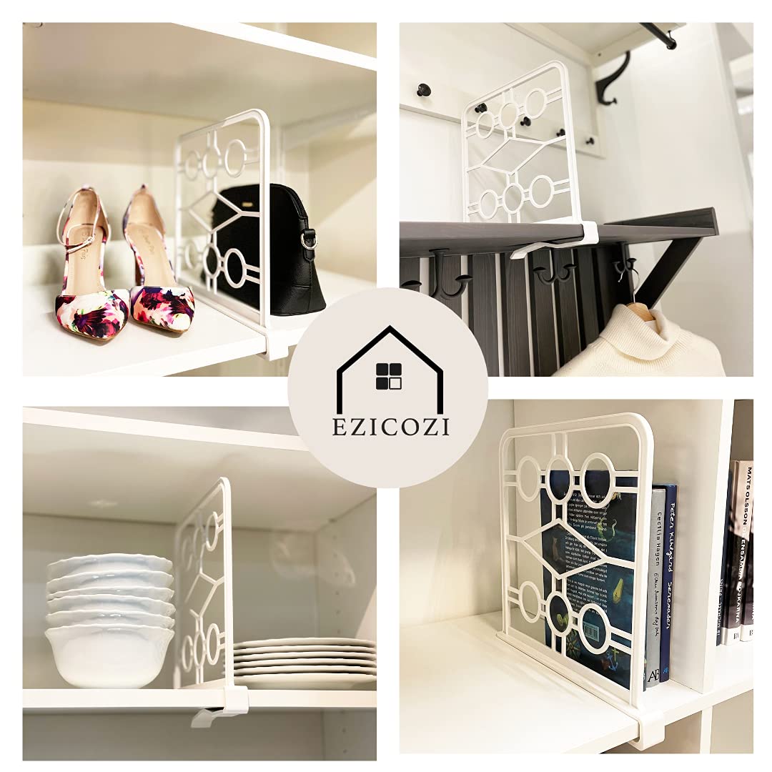 EZICOZI Premium Set of 6 Shelf Dividers - Closet Organizer with Easy-Clip Attachment for Clutter-Free Spaces - Ideal for Kitchen, Bathroom, Office, and Laundry Room Shelves