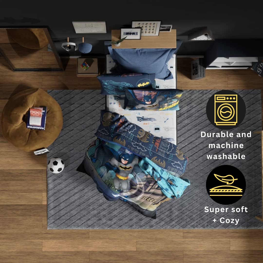 Franco Kids Bedding Super Soft Comforter and Sheet Set, 4 Piece Twin Size, Batman