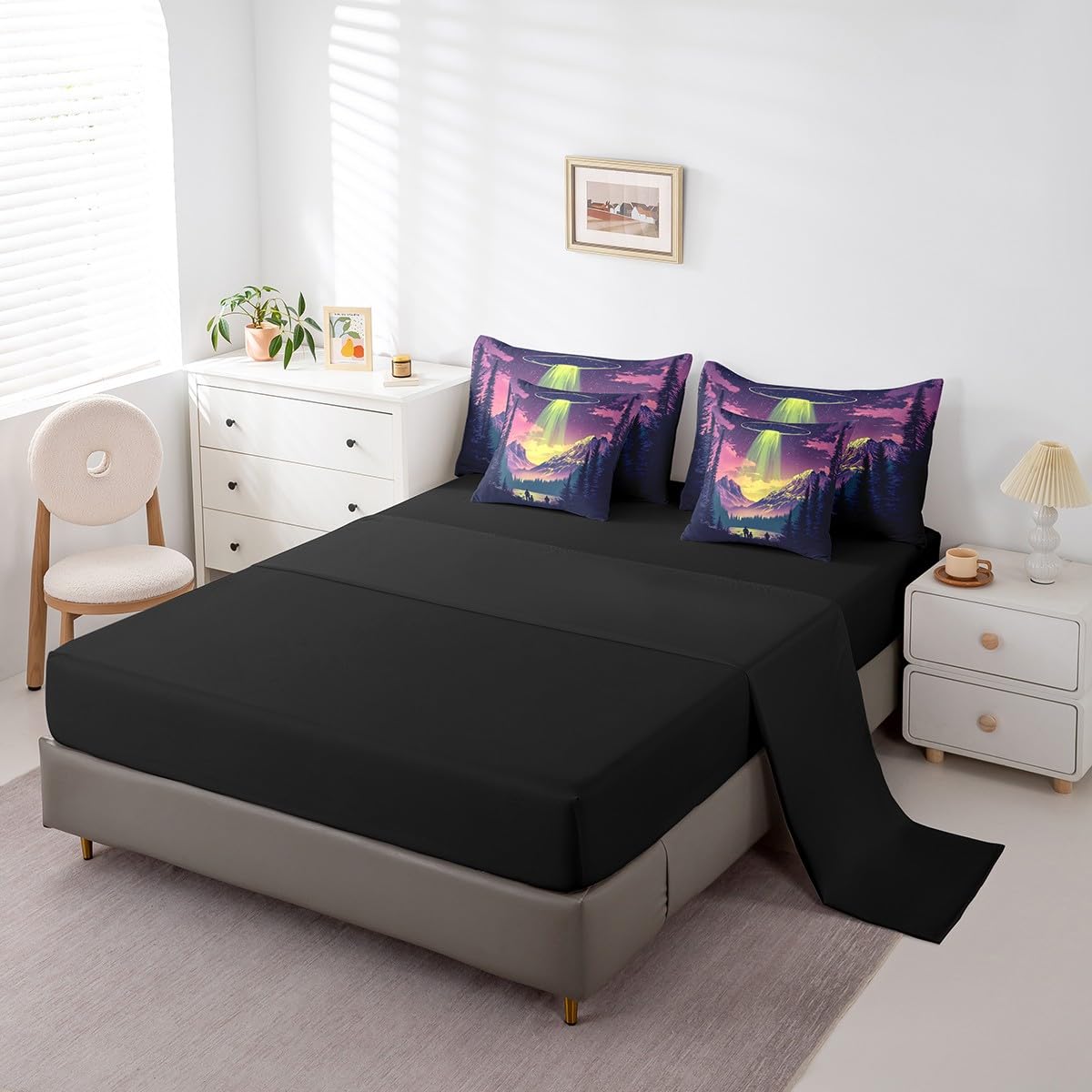 Feelyou Kids Galaxy 7 Pieces Bedding Set Queen Size, Outer Space Comforter Set with Sheets Boys Girls 3D Printed Space Bed in A Bag Space Outer Sky Teens Bed Set Bedroom Decor 7Pcs