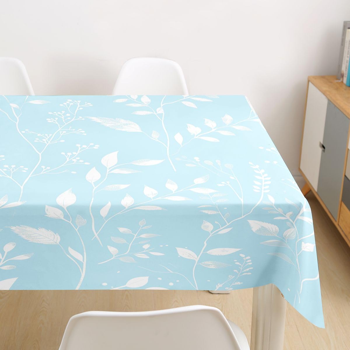 Homewish Nature Leaves Tablecloths,Leaf Floral Rustic Farmhouse Table Cover,Natural Plant Botanical Table Cloth,Blue Table Accessories for Kitchen,Rectangle 55"x71"