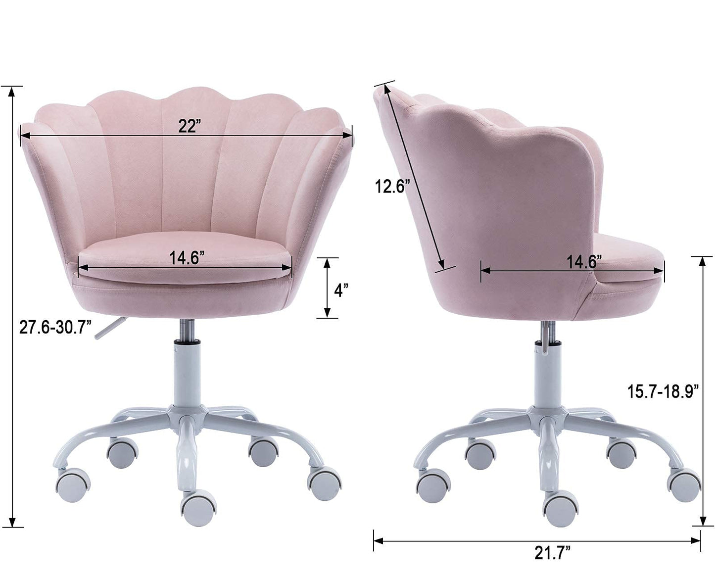 chairus Cute Kids Desk Chair Velvet Living Room Accent Armchair Upholstered Teens Vanity Chair with Seashell Back, Adjustable Swivel Children Study Chair for Computer Homework, Pink