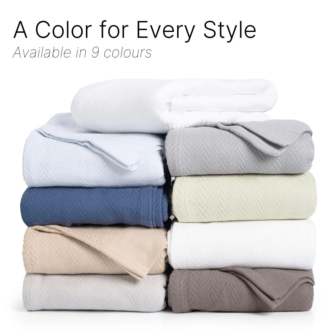 9Threads 100% Cotton Herringbone Weave Blankets, 66" X 90" Twin, Throw Blanket for Bed, All Season Cotton Blanket, Cozy Blanket,Throws & Bed Blanket, Throw Blanket for Couch, Modern Home Decor -Sage
