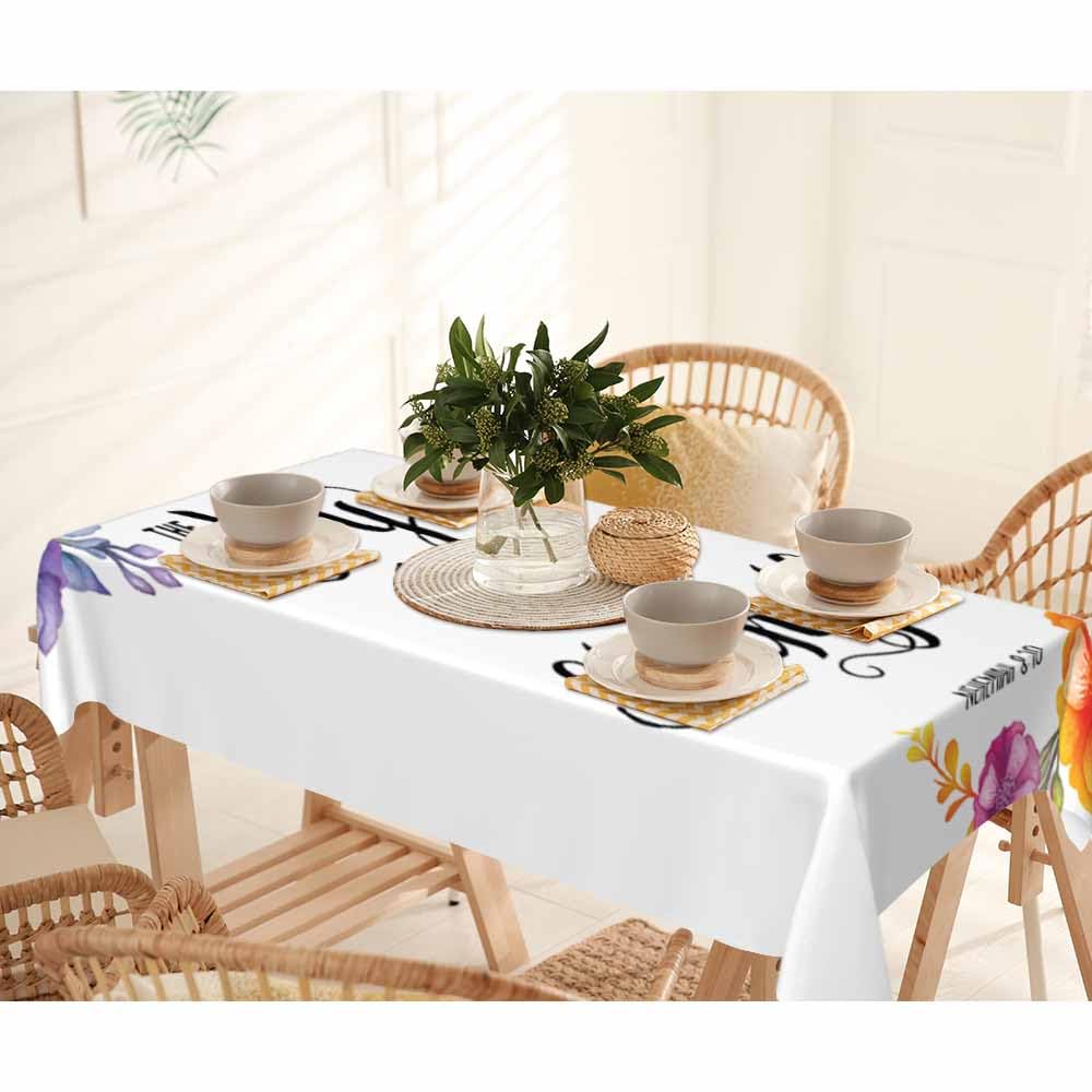LoLo UoUo Flower Modern Quartz Table Cloth for Rectangle Table 60x84 Inch My Strength Scripture Religious Decorative Kitchen Table Cover Decorations for Home Dinner Party Outdoors Picnic