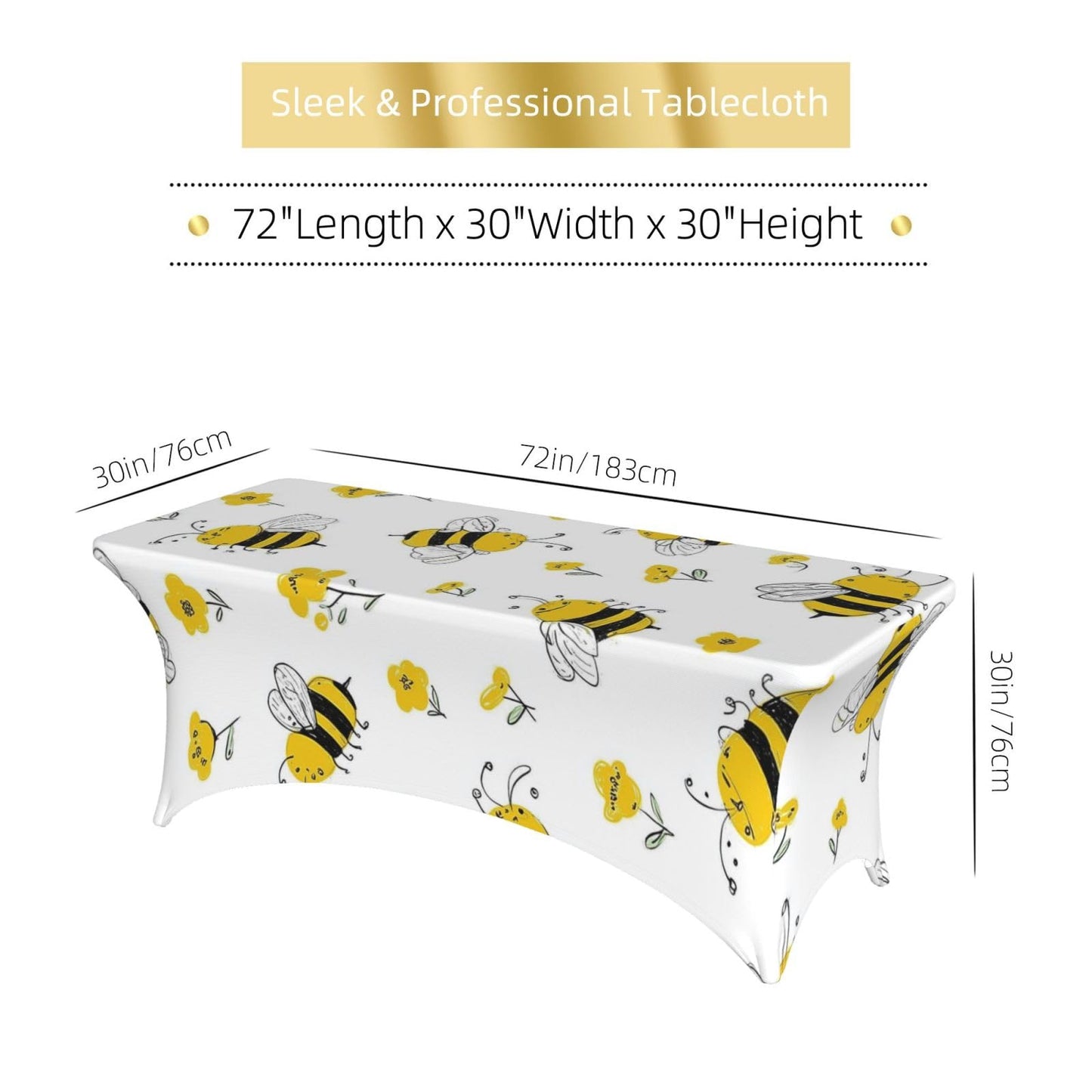 HSYOYO Yellow Bees Flowers Fitted Tablecloths for 6 Foot Rectangle Tables Stretch Table Cover Indoor Outdoor Rectangular Table Protector Decoration for Party Picnic Wedding
