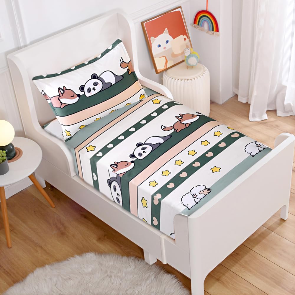 KWLOVER Bed Fitted Sheet and Pillowcase Set,Animals Printed Fitted Sheet for Teens Kids Boys Girls Full Size Bed (Green, Full)