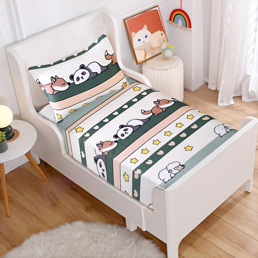 KWLOVER Bed Fitted Sheet and Pillowcase Set,Animals Printed Fitted Sheet for Teens Kids Boys Girls Full Size Bed (Green, Full)