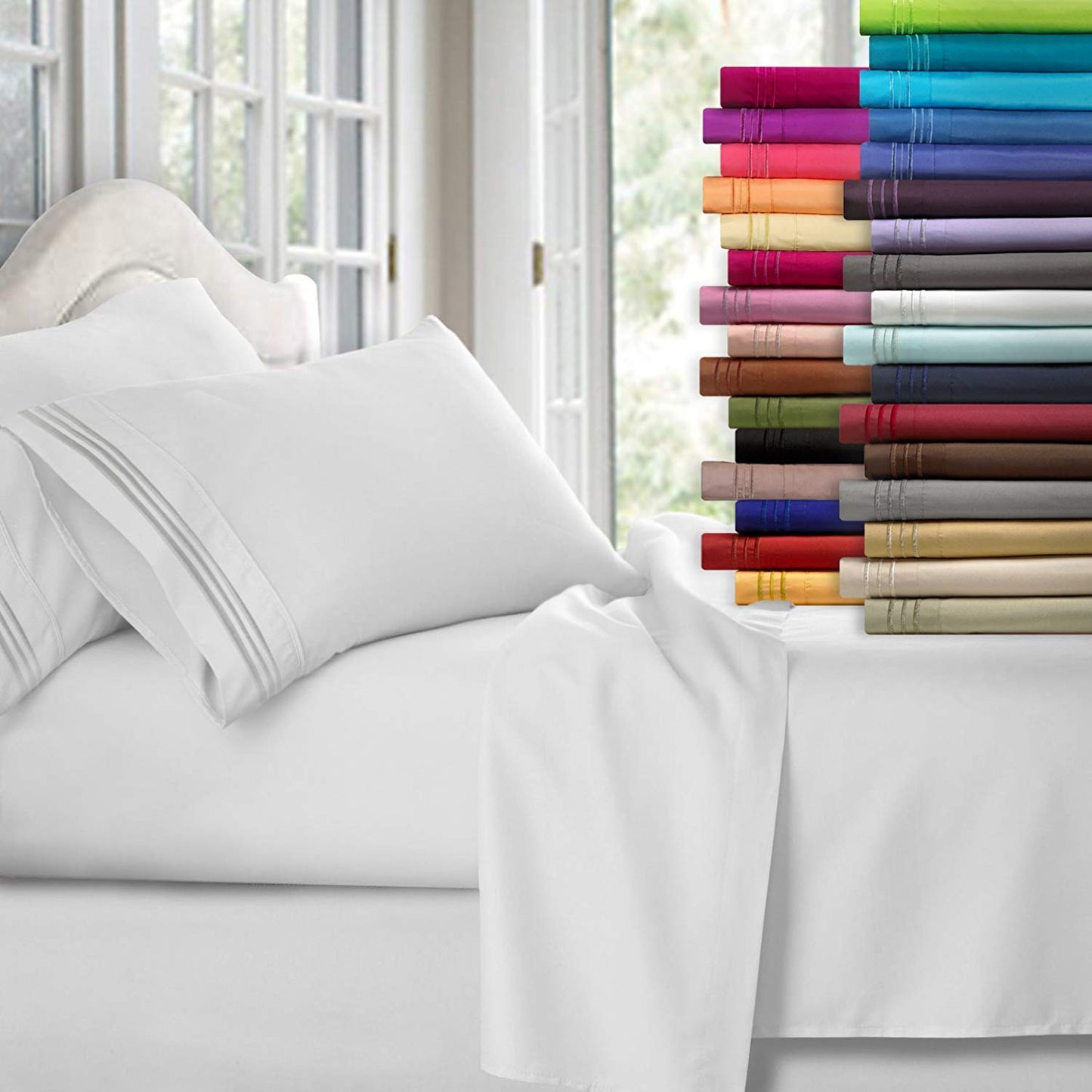 Clara Clark Bed Sheets, Premier 1800 Series 4 Piece Bed Sheet Set, Deep Pocket, Wrinkle, Fade, Stain Resistant, Luxury Soft Bedding Sheets & Pillowcases, Queen, Silver Gray