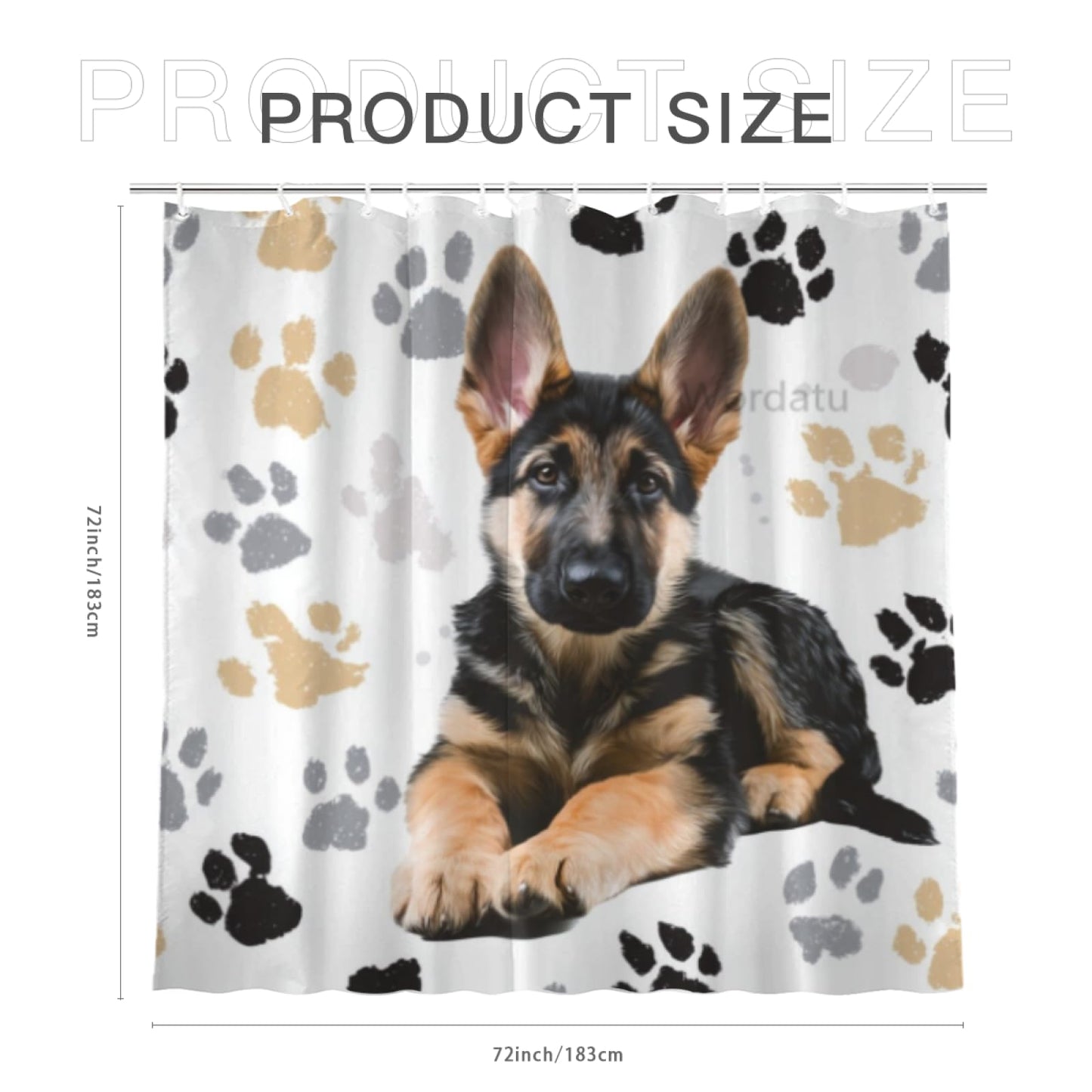 Wordatu Shower Curtain Pawprint German Shepherd Animal Paw Black and Gray Waterproof Polyester Fabric 72x72 Inches Set with Hooks