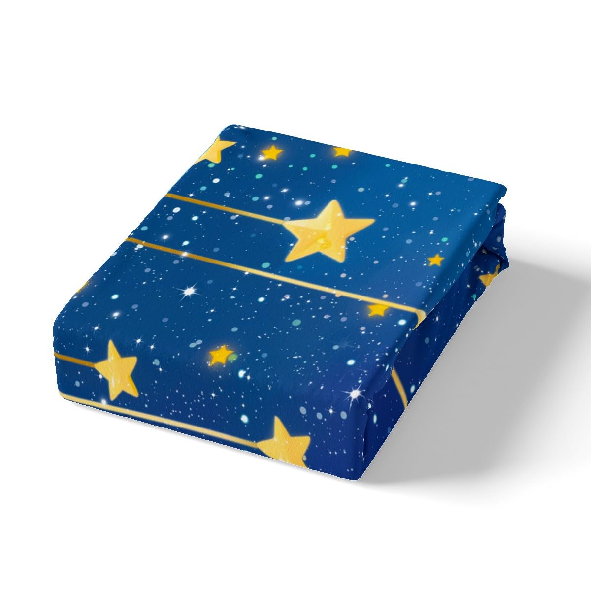 Galaxy Kids Fitted Sheet Full Size,Moon Night Starry Sky Romantic Bedding Set,Boys Girls Room Decor,Sparkling Sequins Print Bed Cover,Blue Yellow Bed Sheet,2 Pillowcases
