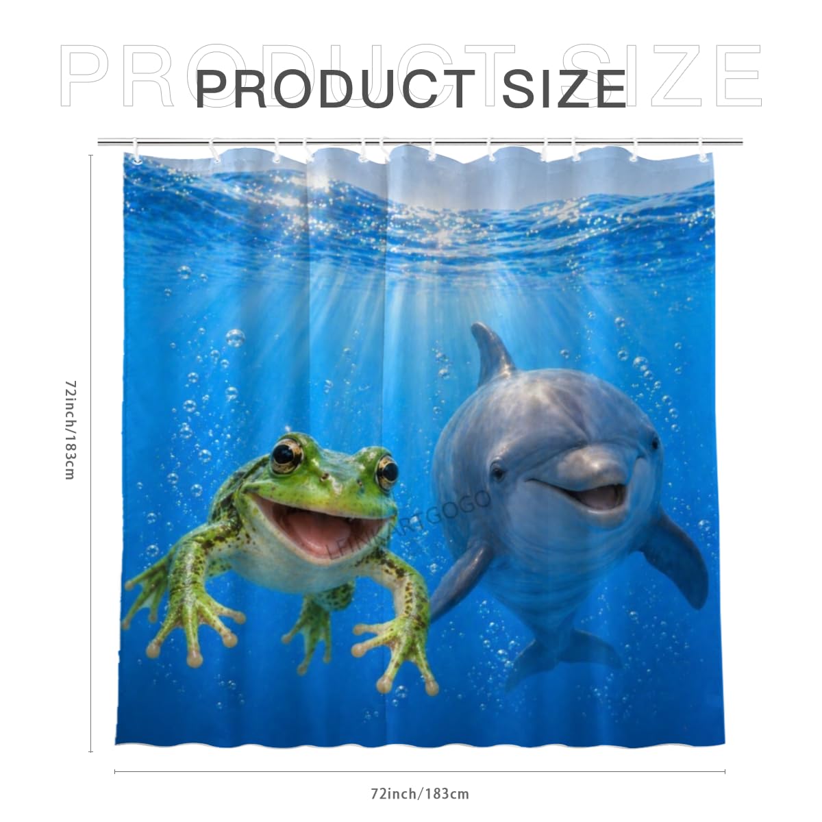 LFINKARTGOGO Ocean Frog Shower Curtain 72x72 with 12 Hooks Underwater Animal Dolphin Waterproof Washable Polyester Bath Curtain for Home Hotel Decor