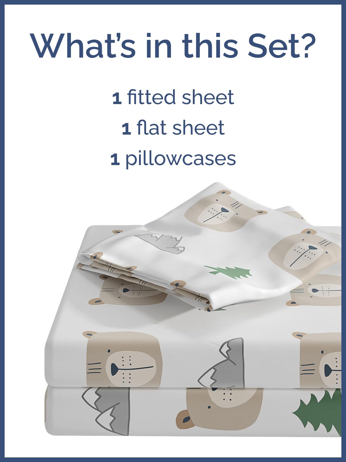 Kids Twin Size Bed Sheet Set - 3 Piece Kids Loft Bed Sheets - Bear Forest Nature Themed Bedding - Soft, Cute - Breathable and Machine Washable - Cute Animal Bed Set for Boys, Girls, Teens and Toddlers