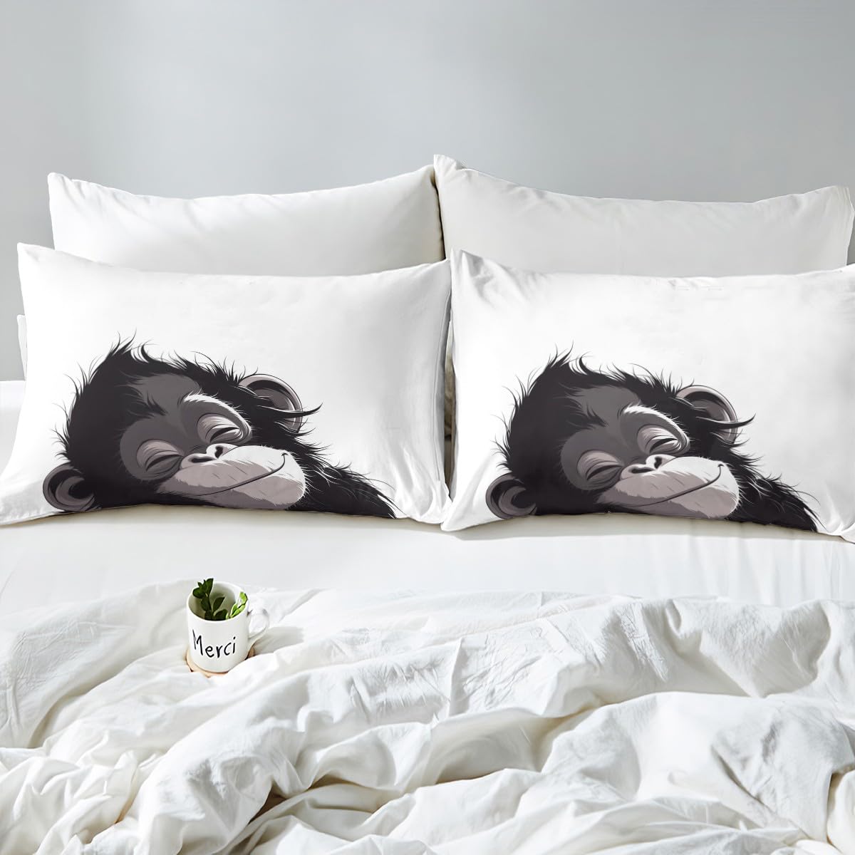 Erosebridal Gorilla Bed Sheets Set Cartoon Wildlife Sheets,Minimalist Sketch Sheet Set Full,Abstract Art Monkey Flat Sheet Wild Animals Cute Room Decor