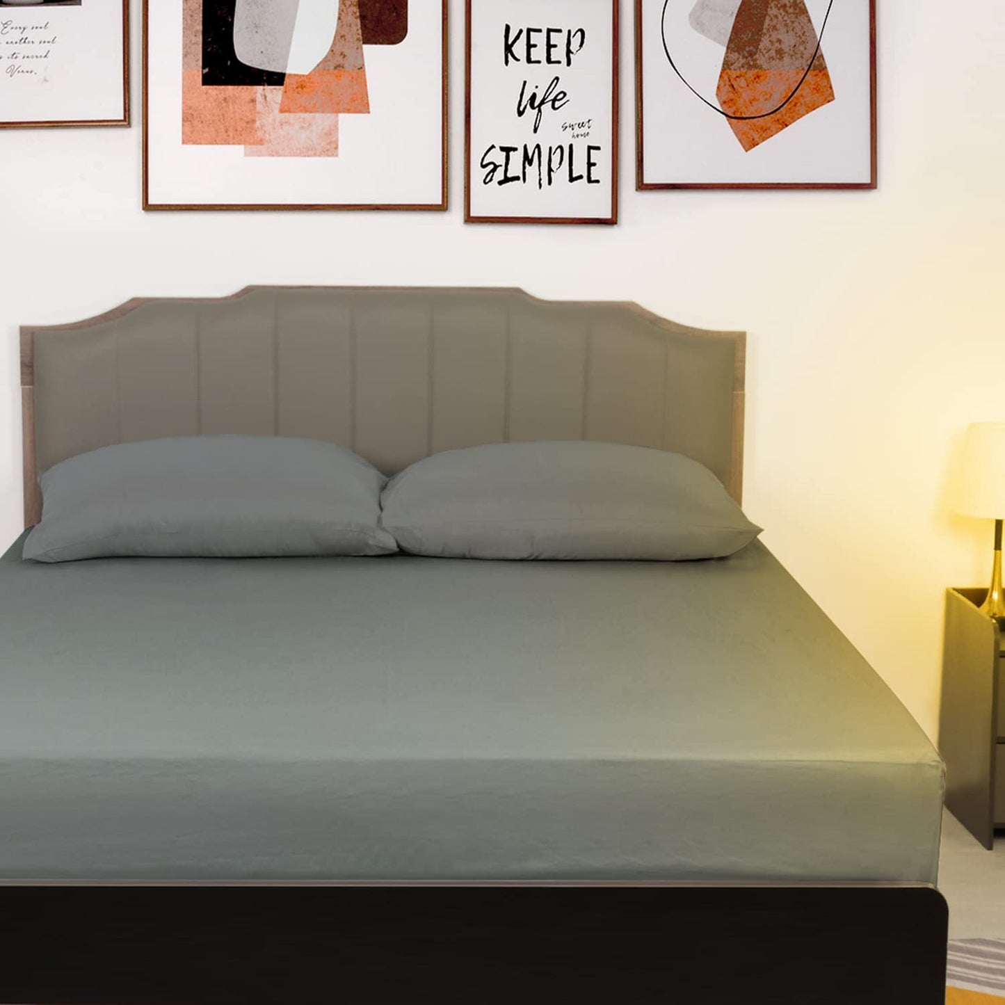 Lirex Cotton Queen Fitted Sheet Only, 300 Thread Count Soft Breathable, 8-10" Deep Pocket Sheet for Hotel Home, Dark Grey