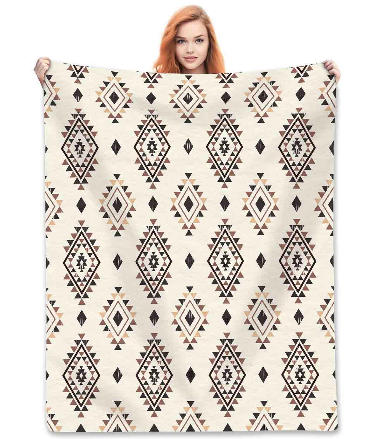 TKUYO Aztec Blanket, Boho Southwestern Natvie Tribal American Ethnic Western Abstract Geometric Vintage Retro Fuzzy Fleece Fannel Throw Blanket for Sofa Bed Chair Couch Car, 30"x40" Inch