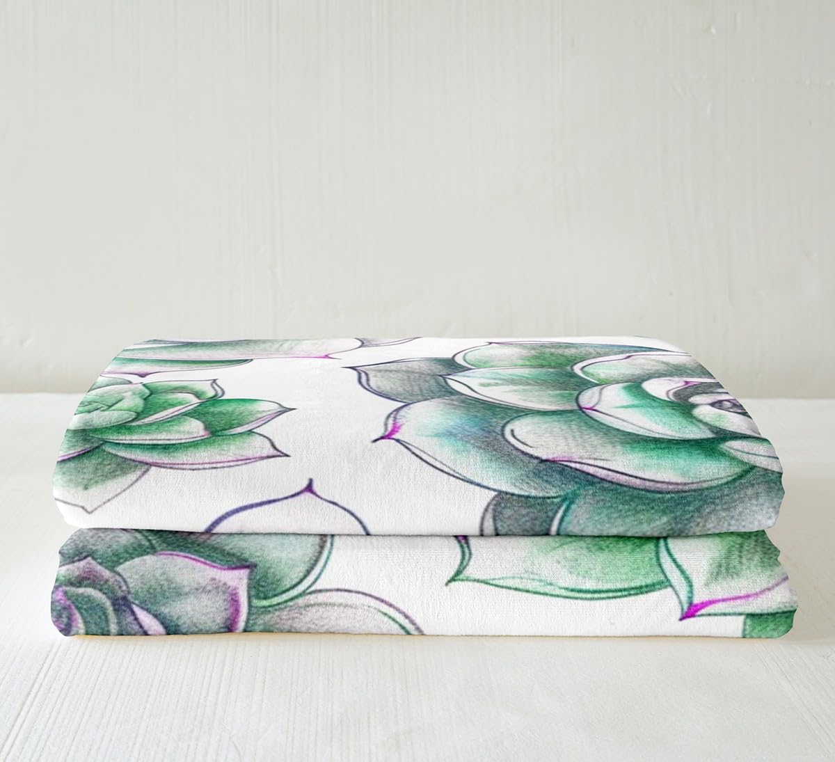 Feelyou Boho Succulent Fleece Blanket Botanical Pattern Sherpa Throw Blanket for Sofa Couch Adult Bohemian Style Plush Blanket Green Plants Fuzzy Blanket Room Decor Throw 50"x60"