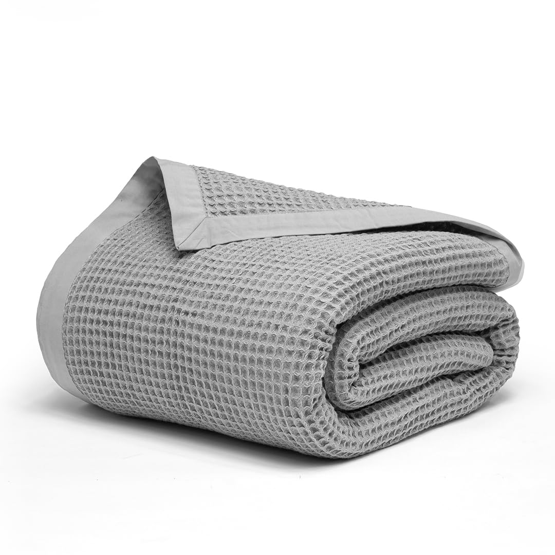 Salt Earth GOTS Certified 100% Organic Cotton Throw Blanket, 60" X 80" Waffle Blankets & Throws for Bed, Throw Blanket for Couch,Modern and Cozy Blanket,All Seasons, Comfy Soft Blanket(Scottish Grey)