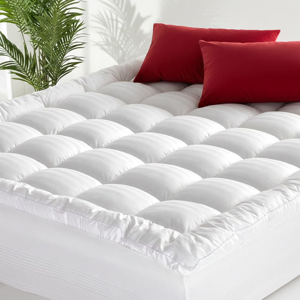 Queen Mattress Topper for Back Pain Relief, Ultra Soft Pillow Top Mattress Pad with 100% Breathable Cotton Top, 8-22" Deep Pocket Skirt, Cooling Quilted Mattress Protector (60 x 80 Inches, White)