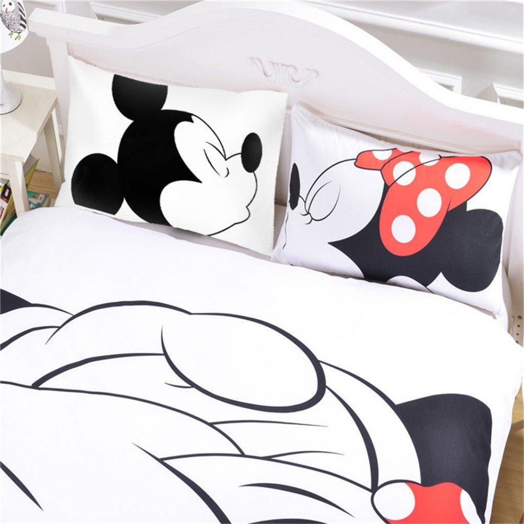 Haru Homie Microfiber Reversible Printing Mickey Mouse Couples Duvet Cover 2PCS Bedding Set with Zipper Closure - Ultra Soft Lightweight and Easy Care, Twin