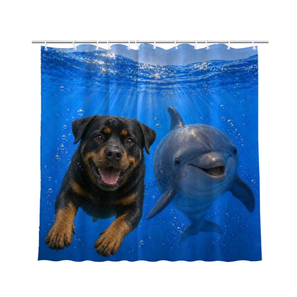 LFINKARTGOGO Ocean Rottweiler Shower Curtain 72x72 with 12 Hooks Underwater Animal Dolphin Waterproof Washable Polyester Bath Curtain for Home Hotel Decor