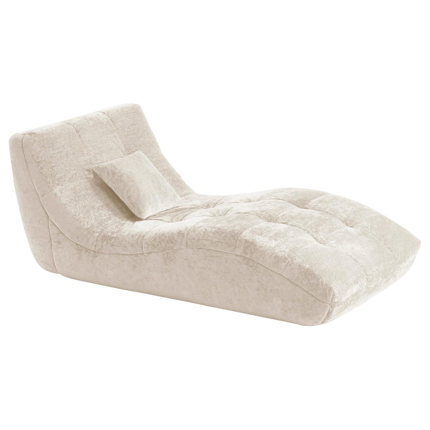 Huadeo Chaise Lounge Chair with Curved Back, Modern Upholstered Recliner Sofa, Tufted Accent Lounger Comfortable Lazy Chair for Bedroom, Apartment (Beige)