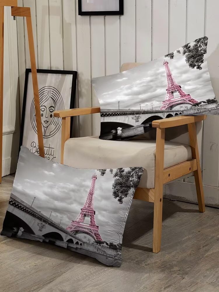 kxry Paris Comforter Set Pink Eiffel Tower Seine Full Size Bedding French Style Paris Cityscape Quilt for Girls Women 1 Comforter + 2 Pillow Cases