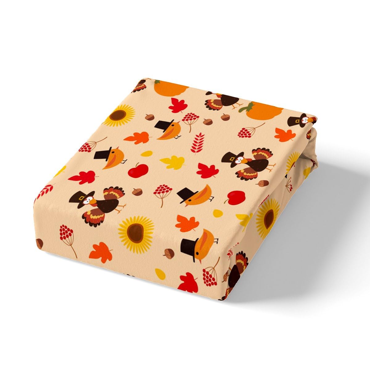 Happy Thanksgiving Fitted Sheet Full, Cartoon Turkey Bedding Set Fall Leaves Bed Sheet Set for Kids Boys Girls Pumpkin Bed Cover Harvest Season Bed Set 3Pcs (2 Pillow Cases and a Fitted Sheet)