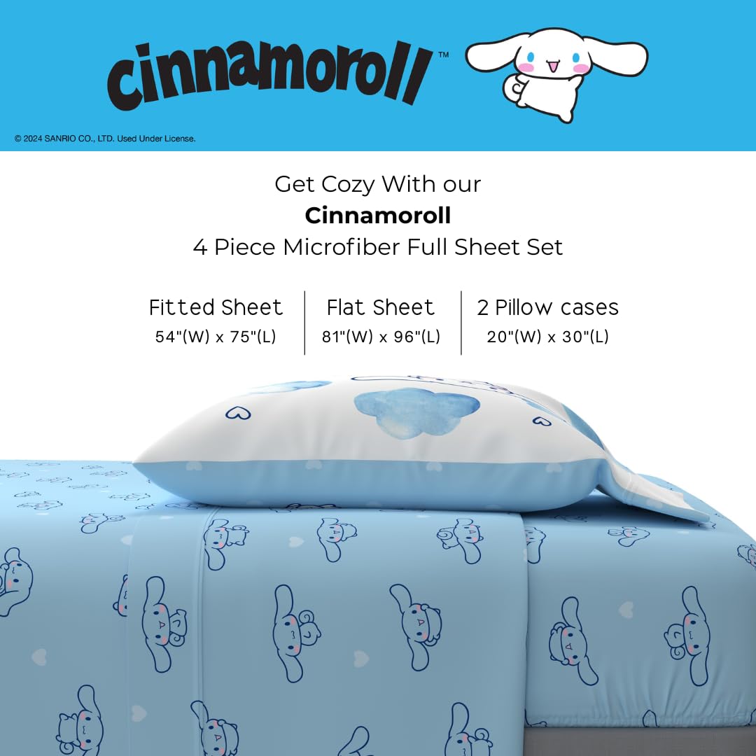 Cinnamoroll Bedding Super Soft Cozy Microfiber 4 Piece Full Sheet Set, (Officially Licensed Product) By Franco