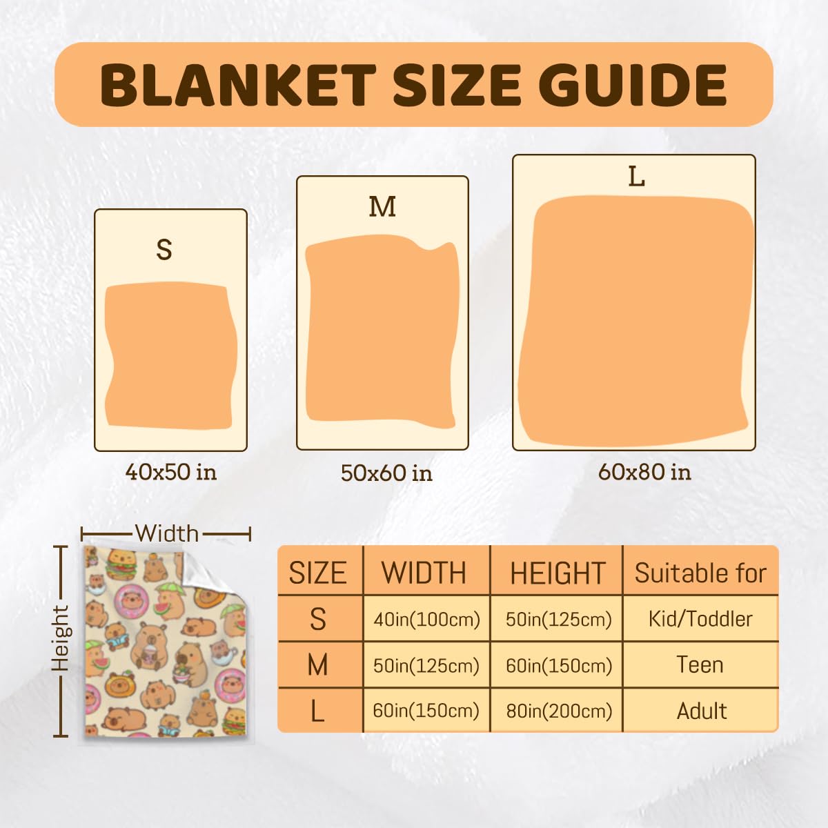 Capybara Gifts Blanket, Soft Flannel Throw for Kids Boys Girls, Cute Animal Plush Gift for Teens Birthday, Cozy Kawaii Stuff Decor for Room Couch Sofa-40x50inches