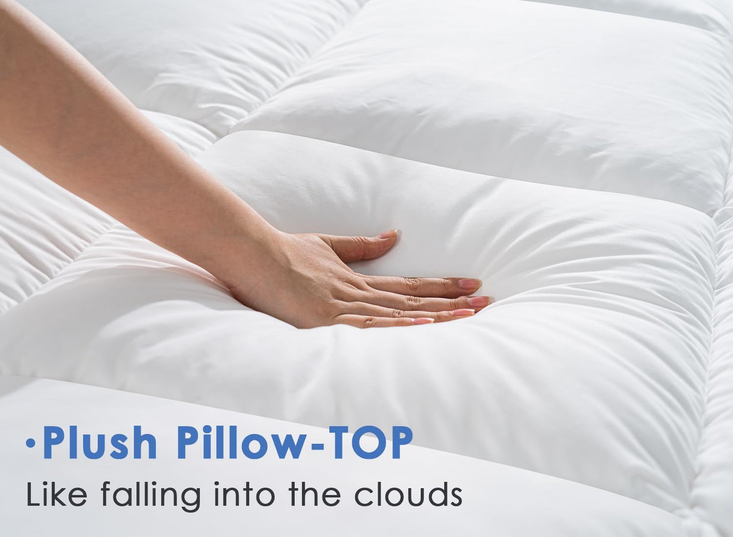 Marine Moon Mattress Topper Queen, Cooling Pillow Top Mattress Topper, Extra Thick Plush Mattress Pad Cover, Overfilled with 7D Down Alternative, Relief Back Pain, Soften Hard Mattress, 80'' x 60''