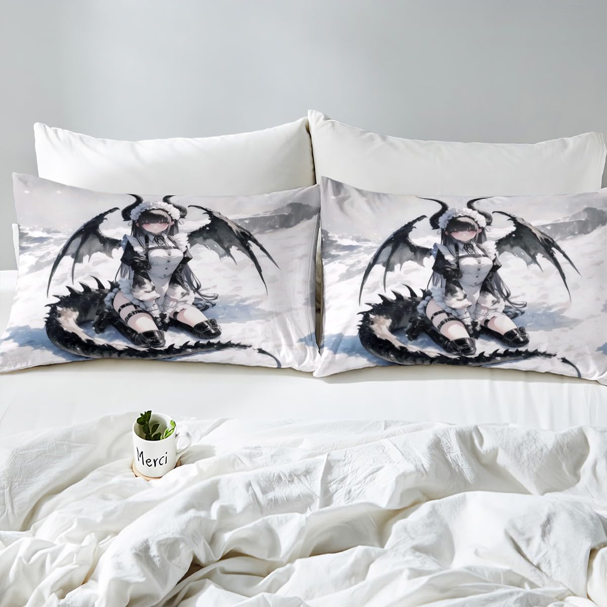 Erosebridal Anime Girl Bed Sheets Full, Japanese Anime Bedding Set for Kids Girls Teens Women Bedroom, Cartoon Girl Fitted Sheet Japanese Animation Sci Fi Style Sheets,2 Pillow Cases