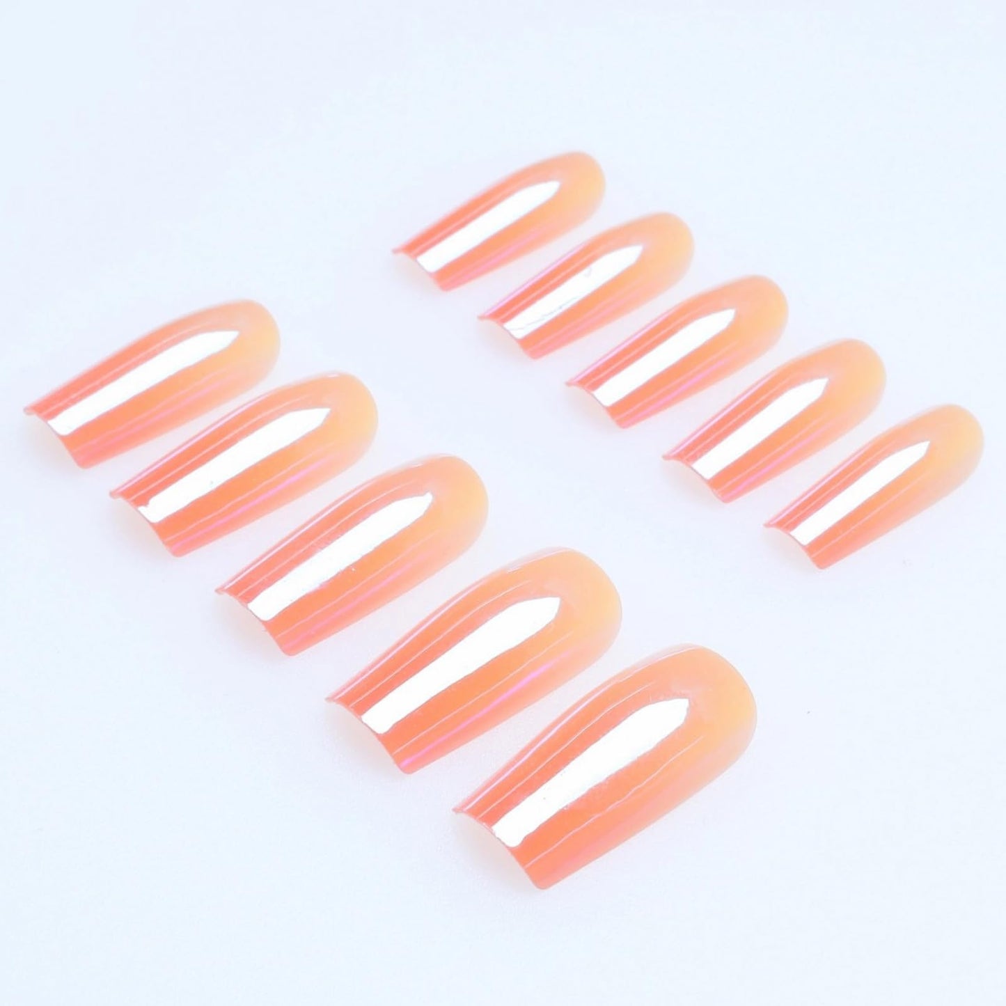 MISUD Press on Nails - Long Square Fake Nails with Pink Ombre, Acrylic Chrome Design 24 pcs