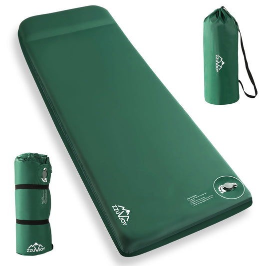 Zzuvjoy Memory Sleeping Pad, 3.1" Ultra-Thick Foam Sleeping Mats for Camping, 9.5 R-Value Insulated Self Inflating Sleeping Pad with Pillow, Camping Mattress Pad for Car Travel Tent