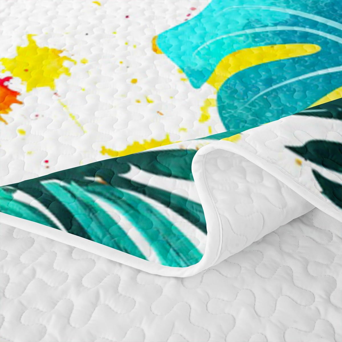 Erosebridal Palm Leaves Quilt Set Twin Summer Hawaiian Quilt Tropical Botanical Floral Bedding Coverlet Watercolor Graffiti Bedspread