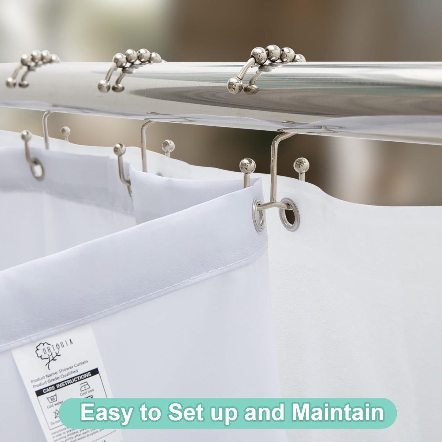 ORTIGIA 3 in 1 Waterproof Shower Curtain and Clear PEVA Liner Set with 12 Double Sided Metal Hooks, Blue Misty Forest Tree Shower Curtains for Bathroom - 72 Wx72 L