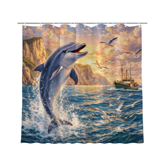 REZHOCH Spring Fun Dolphin Shower Curtain 72x72Inch,Cute Animal Flower Birds Colorful Nature Forest Floral Farmhouse Home Bathroom Decor,Fabric Waterproof Bath Set with Hooks