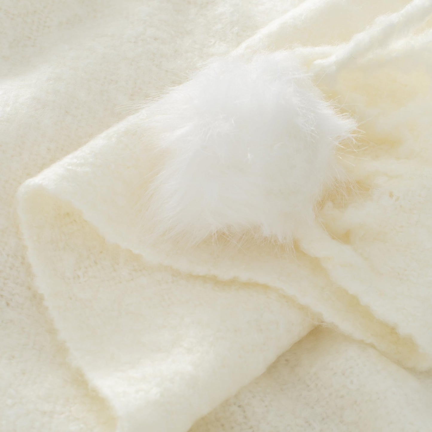 GINAMUSE White Pom Pom Throw Blanket for Couch, 60"X80" Soft Lightweight Knitted Farmhouse Decorative Blankets for Bed and Sofa