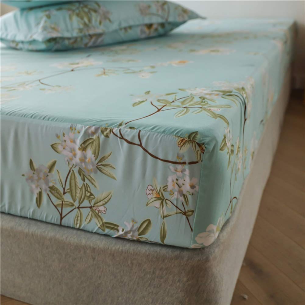 Feelyou Kids Floral Fitted Sheet Girls Cute Chic Flowers Bedding Set Twin Size for Teens Women Bedroom Decor Bright Blue White Botanical Plants Bed Sheet Set Garden Theme Bed Cover with 1 Pillow Case